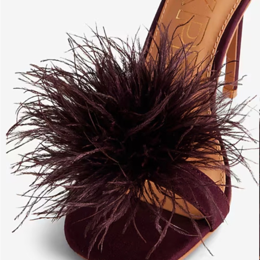 Express Feather Heeled Sandals Wine 8 - Picture 4 of 8